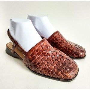 Vintage Glacee Leather Woven Haurache Slingback Sandal 6.5W Wide Made In Brazil